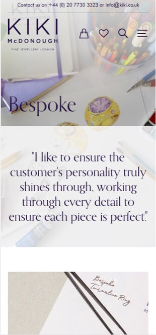 KIKI McDonough jewelry branding with a quote about customer service.